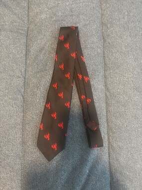 Vintage Benoit's Maine Black Polyester Necktie with Red Lobster Pattern